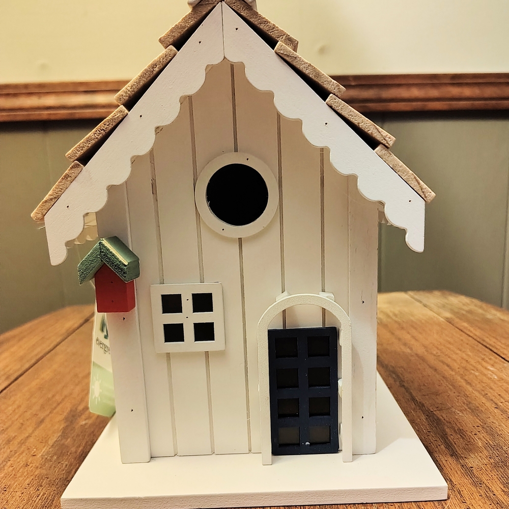 Charming Solar Power White Wooden Birdhouse